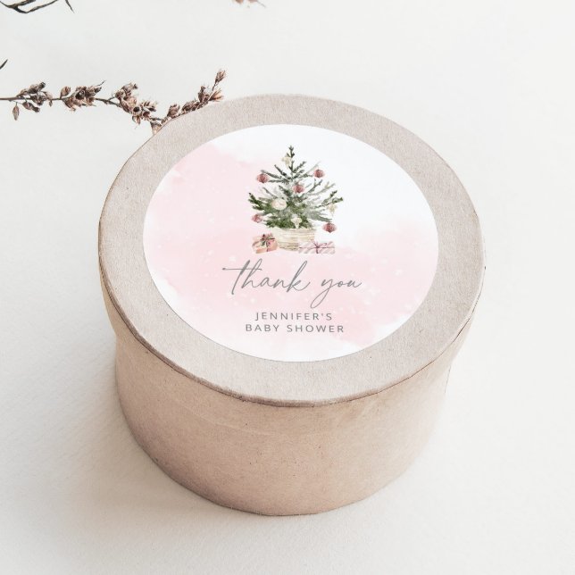 Pegatina Redonda Invierno rosa Árbol de Navidad bebé ducha gracias (Subido por el creador)