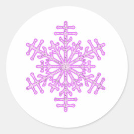 Pegatina Redonda Invierno Rosa Bonito Navidad Copo de Nieve