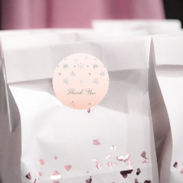 Pegatina Redonda Invierno Rosa Maravilla De Nieve Bebé Gracias