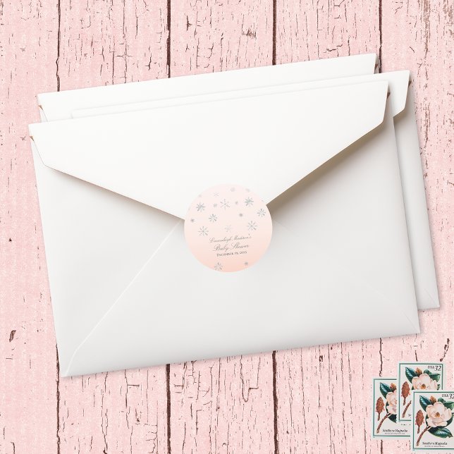 Pegatina Redonda Invierno rosa Maravilla de nieve Favor Baby Shower (Subido por el creador)