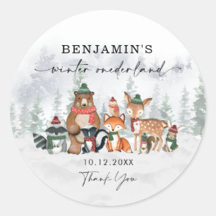 Pegatina Redonda Invierno Snowy Onederland Forest Animals