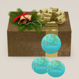 Pegatina Redonda Invierno Verde azulado brillante Wonderland Feliz 