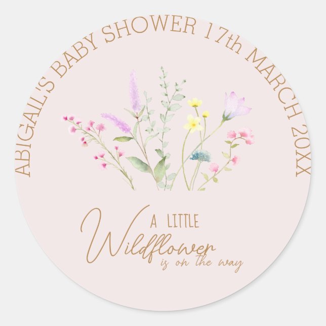 Pegatina Redonda Invitación a Baby Shower del Chica Floral de Flor  (Anverso)