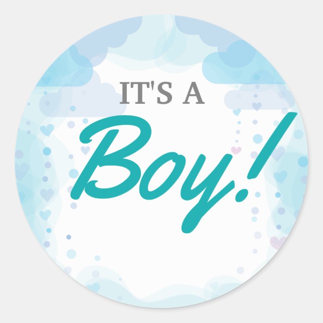 Pegatina Redonda Invitación a Baby Shower para elefantes, Boy Baby  (Anverso)