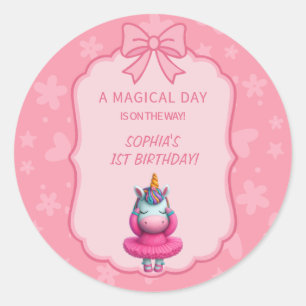 Pegatina Redonda Invitación a Ballerina Dreamy Unicorn