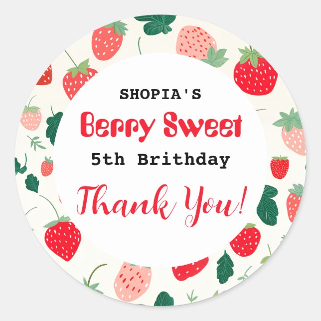 Pegatina Redonda Invitación a cumpleaños de Berry Sweet (Anverso)