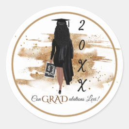 Pegatina Redonda Invitación a graduación afroamericana (piel baja) 