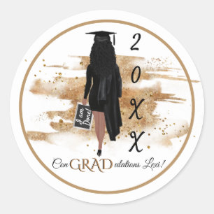 Pegatina Redonda Invitación a graduación afroamericana (piel baja) 