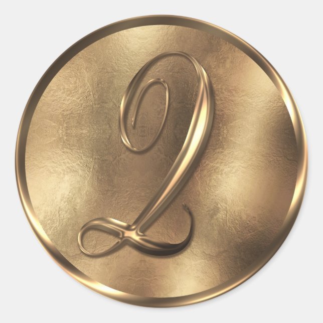 Pegatina Redonda Invitación a la boda de bronce en Monograma Q (Anverso)