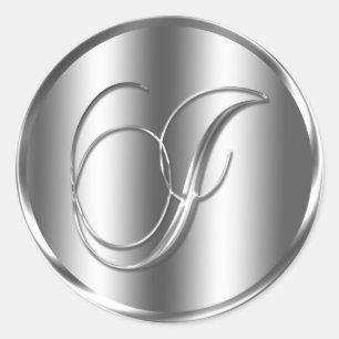 Pegatina Redonda Invitación a la boda de color plateado Monograma I