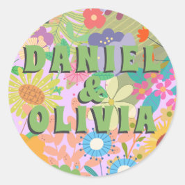 Pegatina Redonda Invitación a la boda de flores