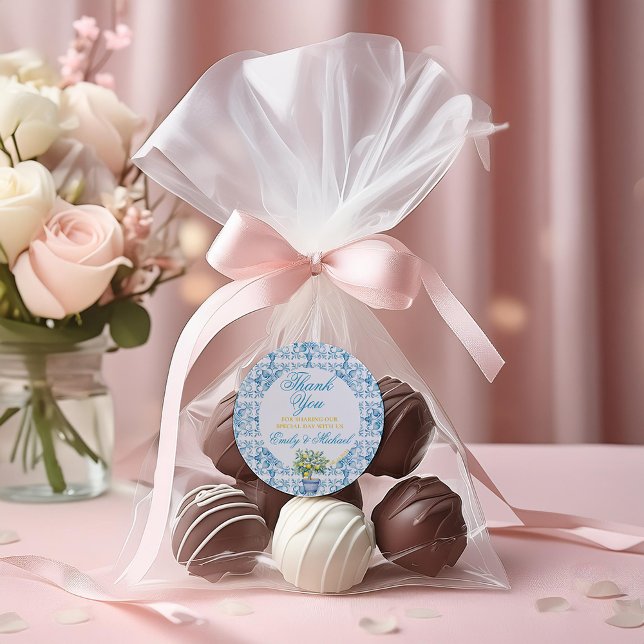 Pegatina Redonda Invitación a la boda mediterránea Lemon Trellis (Subido por el creador)