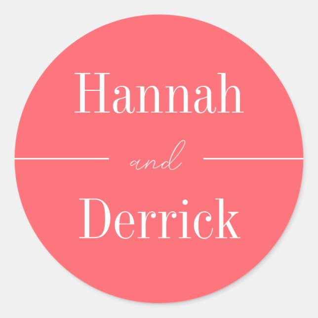 Pegatina Redonda Invitación a la boda moderna de coral y blanca (Anverso)