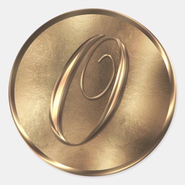 Pegatina Redonda Invitación a la boda monograma O bronce (Anverso)