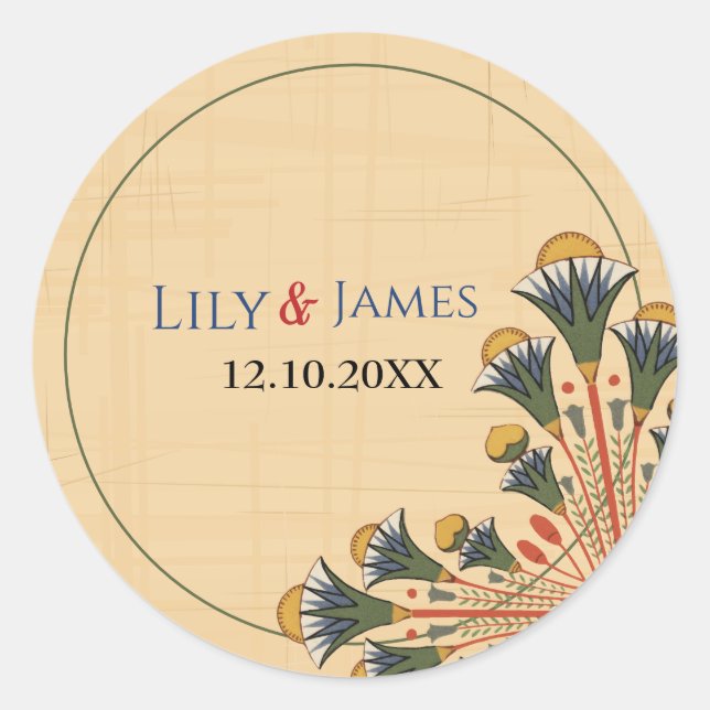 Pegatina Redonda Invitación a la boda Patrimonio faraónico sobre el (Anverso)