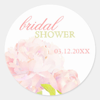 Pegatina Redonda Invitación a la ducha de novias Peony en Rubor Spr