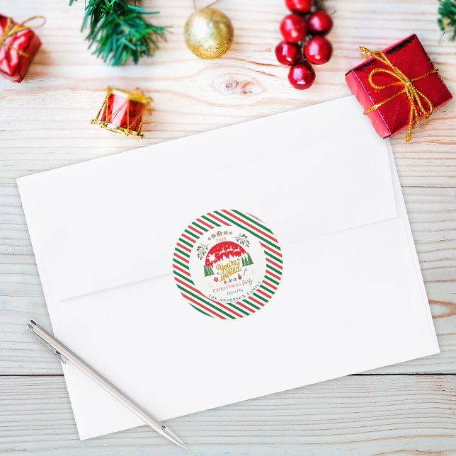 Pegatina Redonda Invitación a la Fiesta de Caramelo de Navidad Verd (Subido por el creador)