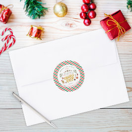 Pegatina Redonda Invitación a la Fiesta de Navidad de Ciruela Azuca