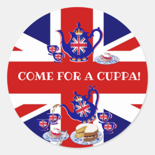 Pegatina Redonda Invitación a la hora del té británico