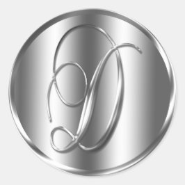 Pegatina Redonda Invitación a matrimonio en color Monograma D Plata