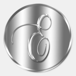 Pegatina Redonda Invitación a matrimonio en color Monograma E Plata