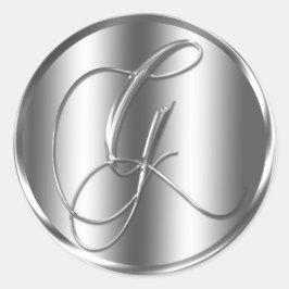 Pegatina Redonda Invitación a matrimonio en color Monograma G Plata