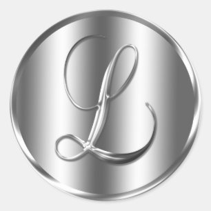 Pegatina Redonda Invitación a matrimonio en color Monograma L Plata