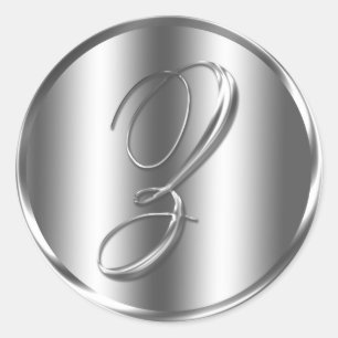 Pegatina Redonda Invitación a matrimonio en color Monograma Z Plata