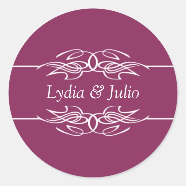 Pegatina Redonda Invitación a nombres frambuesa oscura (Anverso)