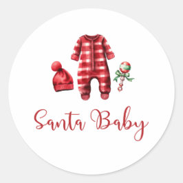 Pegatina Redonda Invitación al Baby Shower de Navidad Santa Bebé