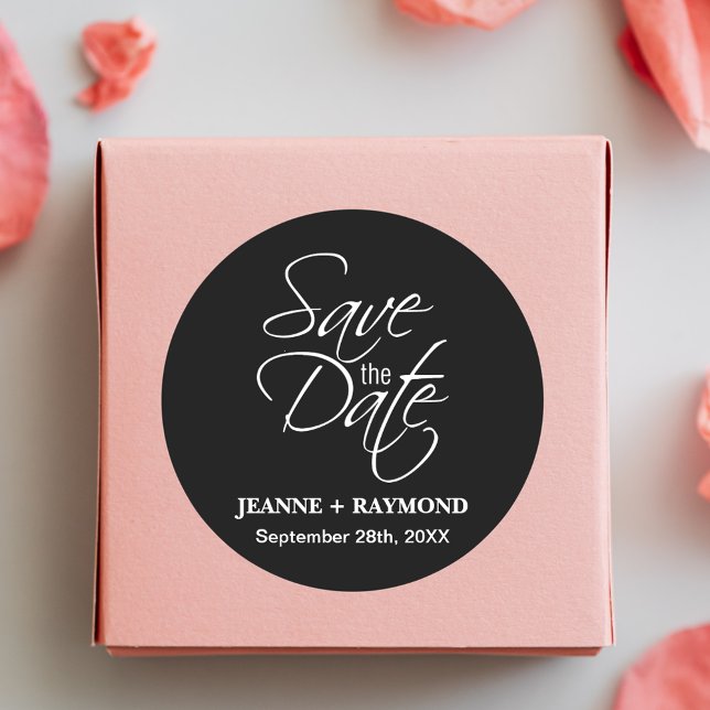 Pegatina Redonda Invitación Boda blanco y negro personalizada (Subido por el creador)