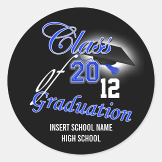 Pegatina Redonda Invitación "clase de" de graduación negra azul