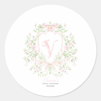 Pegatina Redonda Invitación de baby shower con escudo elegante