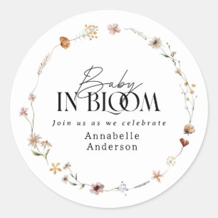 Pegatina Redonda Invitación de baby shower de flores silvestres par