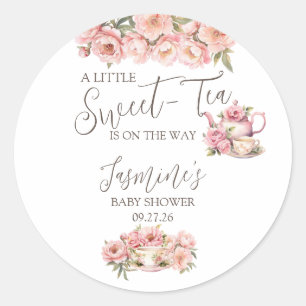 Pegatina Redonda Invitación de Baby Shower de té para Sweet Baby Gi