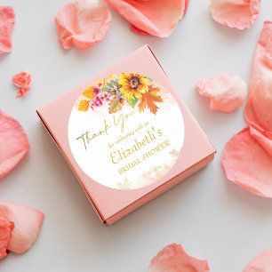 Pegatina Redonda Invitación de baby shower otoñal para enamorarse