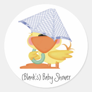 Pegatina Redonda Invitación de Baby Shower-Pato Azul/Quackup