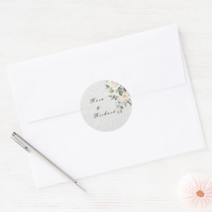 Pegatina Redonda Invitación de Boda Floral Elegante