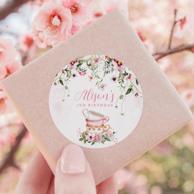 Pegatina Redonda Invitación de cumpleaños 2 a Fiesta de té (Subido por el creador)