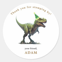 Pegatina Redonda Invitación de cumpleaños de dinosaurio, Cumpleaños