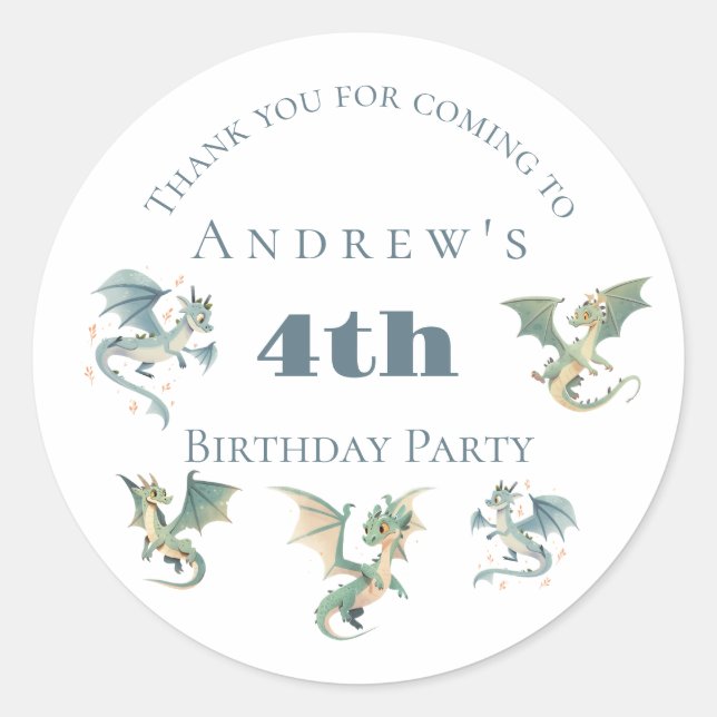 Pegatina Redonda Invitación de cumpleaños de Dragon Boys 3º 4º 5º (Anverso)