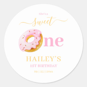 Pegatina Redonda Invitación de Cumpleaños de Sweet One Donuts, Niña