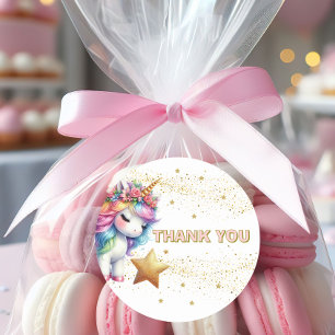Pegatina Redonda Invitación de cumpleaños de unicornio de arcoíris