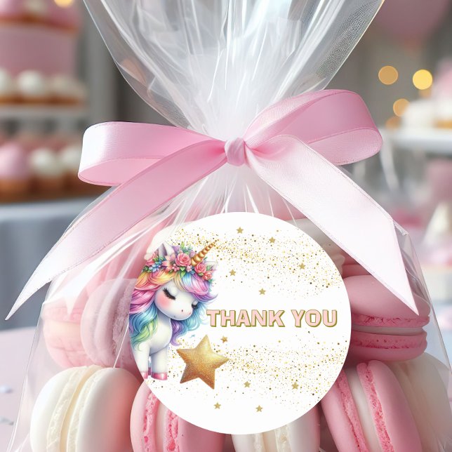 Pegatina Redonda Invitación de cumpleaños de unicornio de arcoíris  (Subido por el creador)