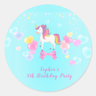 Pegatina Redonda Invitación de cumpleaños de unicornio volador
