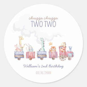 Pegatina Redonda Invitación de cumpleaños del tren de juguete, todo