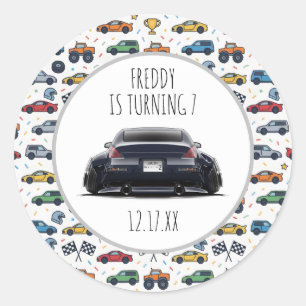 Pegatina Redonda Invitación de cumpleaños para coche 350Z R con s