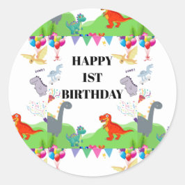 Pegatina Redonda Invitación de Cumpleaños para Niños de Dinosaurio 