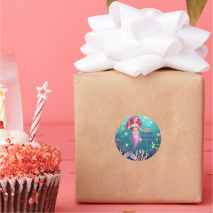 Pegatina Redonda Invitación de cumpleaños personalizada de sirena