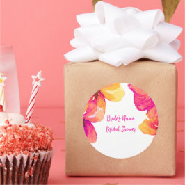 Pegatina Redonda Invitación de Despedida de Soltera con Flor de Hib